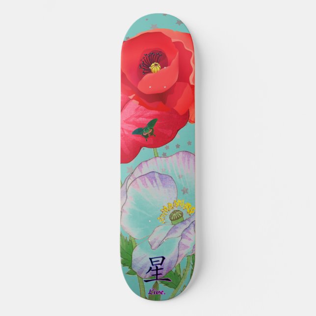 Skateboard JAPANESE FLOWERS STARS KANJI LIVE (Front)