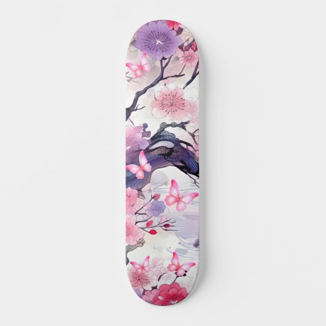 Skateboard Japonais Cerise Fleur & Papillons (Recto)