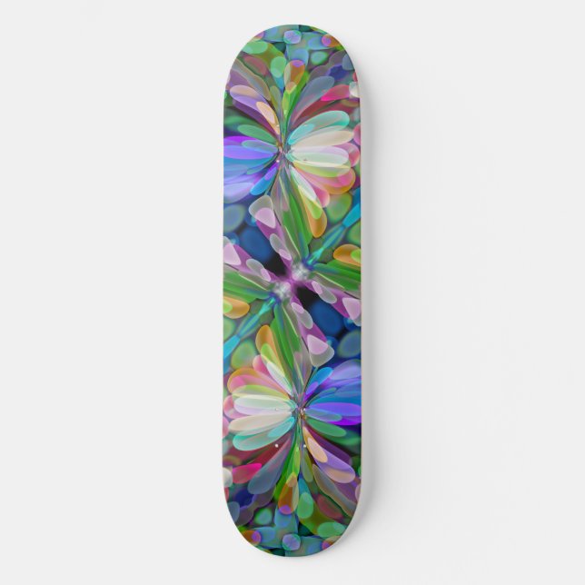 Skateboard Jardin de Fleur sauvage de libellules Abstrait Flo (Recto)