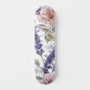 Skateboard Jardin floral aquarelle pivoine lavande 