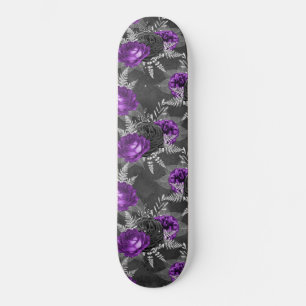 Skateboard Jardin noir des Feuilles d'argent des Roses violet