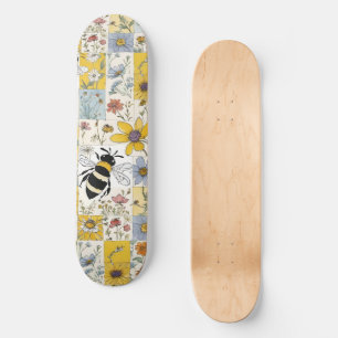 Skateboard Jaune et bleu Vintage à la fleur d'abeille