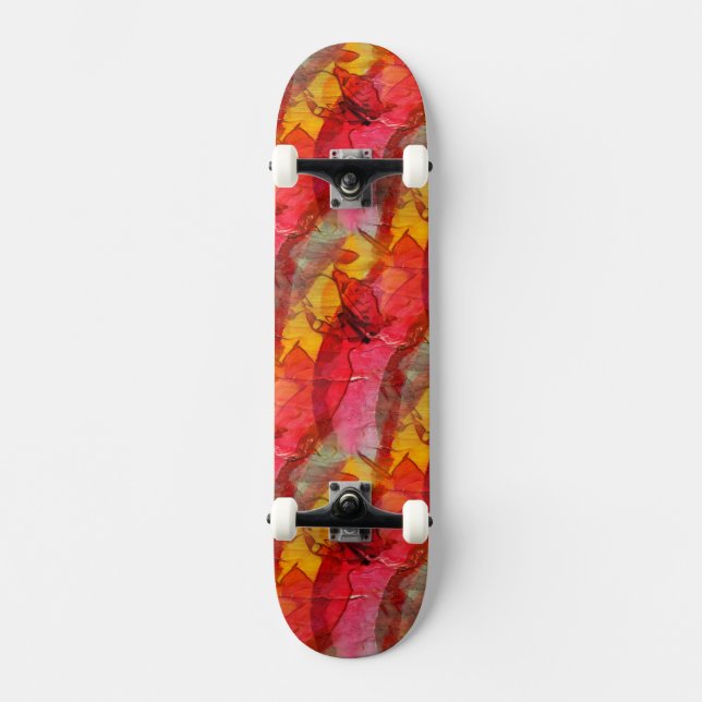 Skateboard Jaune rouge d'art d'aquarelle (Recto)