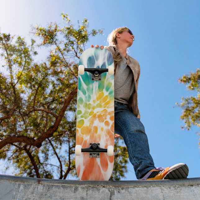 Skateboard Jaune soleil Orange Bleu Vert Blanc Tie Dye Art (Extérieur 1)