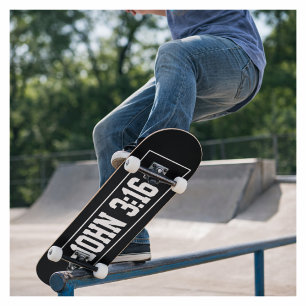 Skateboard Jean 3:16 Simple Moderne Noir et Blanc Chrétien