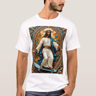 Skateboard Jesus Sacred Art Drôle Tshirt Religieux