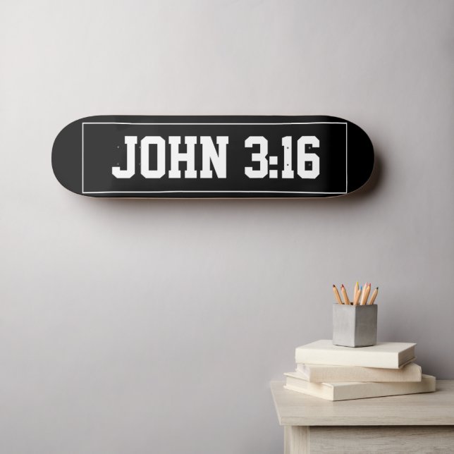 Skateboard John 3:16 Simple moderne Noir et blanc chrétien (Art mural (Horz))