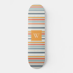 Skateboard Joli Dusky Orange Bleu Motif rayé Monogramme
