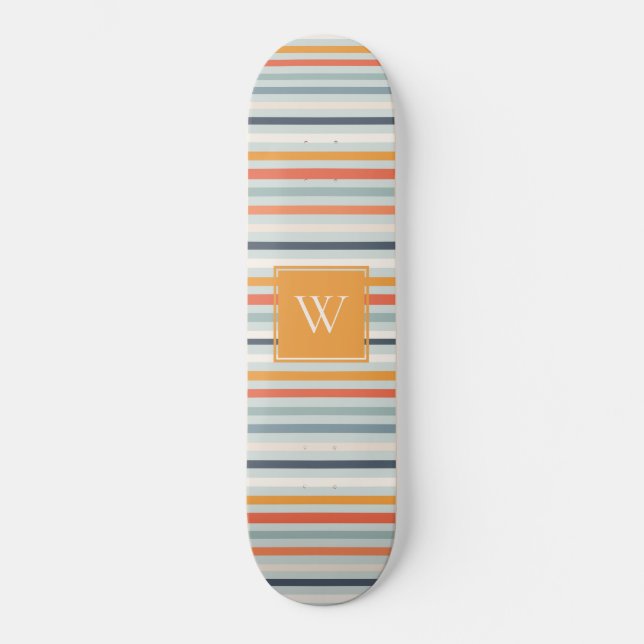 Skateboard Joli Dusky Orange Bleu Motif rayé Monogramme (Recto)