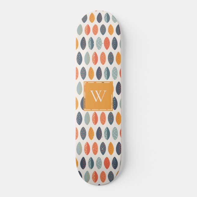 Skateboard Joli Motif de Monogramme Botanique Bleu Bleu Orang (Recto)