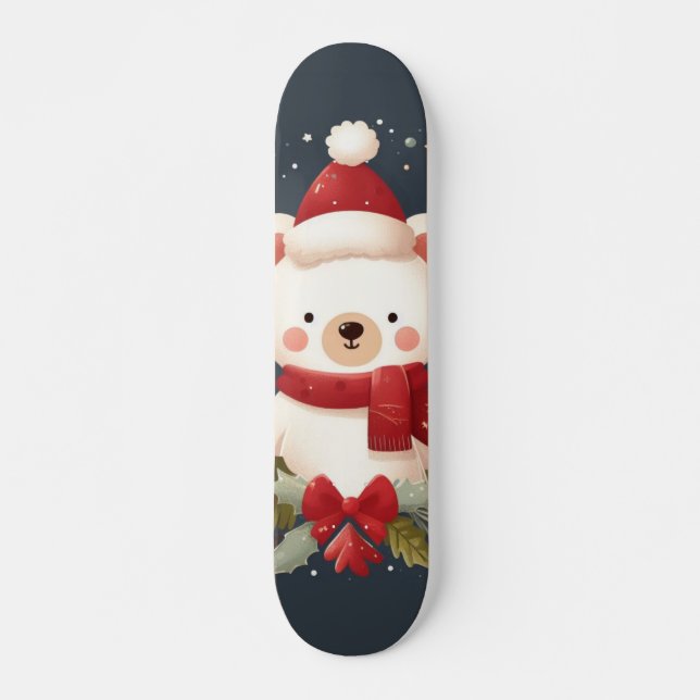 Skateboard Joli ours de Noël/d'hiver en couronne (Devant)