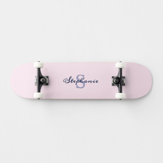 Skateboard Joli Pastel Rose Élégant Simple Mignonne Monogramm (Horz)