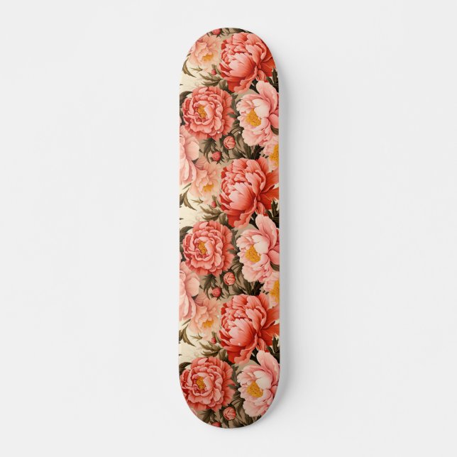 Skateboard Joli Peine rose Vintage motif floral (Devant)