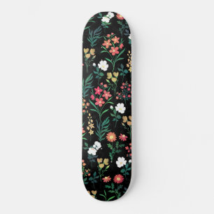 Skateboard Jolie aquarelle Floral Noir Botanique
