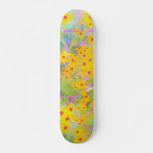 Skateboard Jolie Fleurs Jaunes et Rouges avec Turquoise