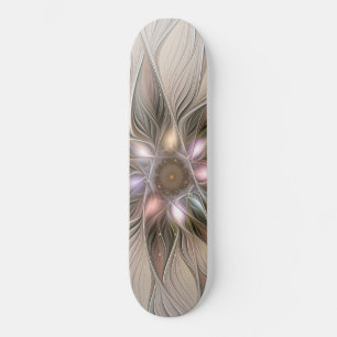 Skateboard Joyeuse Fleur Abstrait Beige Brown Floral Fractal