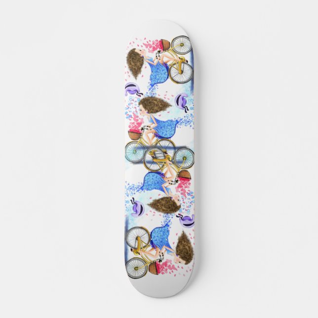 Skateboard Joyeuse Jeune Fille En Vélo - Romantique - Dessin (Devant)