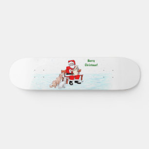 Skateboard Joyeux Noël! Père Noël avec chat et chien