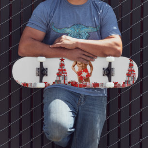 Skateboard Joyeux Noël SlipperyJoe rouge blanc argent cadeau