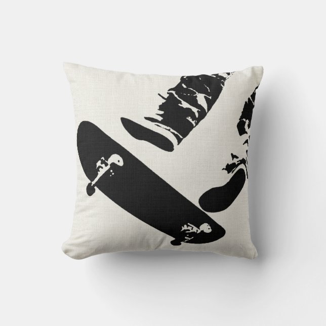 Skateboard Jump - Black And White Throw Pillow (Front)