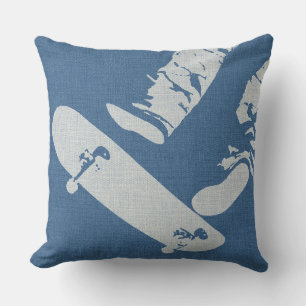 Skateboard Jump – Urban Action Denim Look  Blue  Throw Pillow