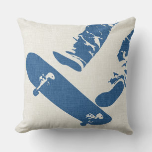 Skateboard Jump – Urban Blue & White Denim Look Throw Pillow