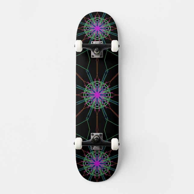 Skateboard Kaleidoscope Mandala Art Patinage Rose Noir (Recto)