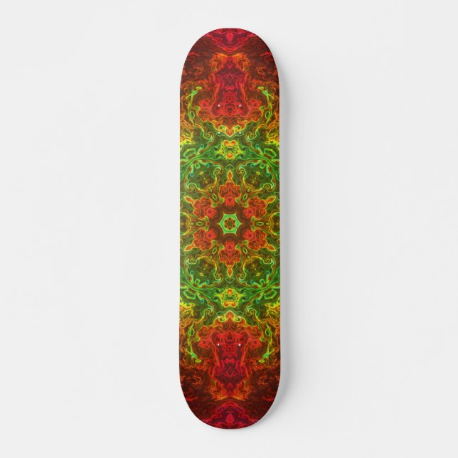 Skateboard Kaleidoscope psychédélique Fleur vert et rouge (Devant)