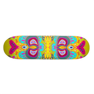 Skateboard Kaléidoscope rose jaune de coeur de Paisley