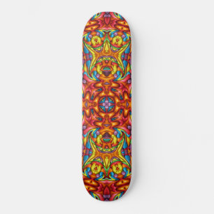 Skateboard Kaléidoscope vintage rouge bizarre de fractale de
