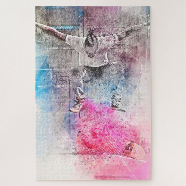 Skateboard Kickflip Painting Jigsaw Puzzle (Vertical)