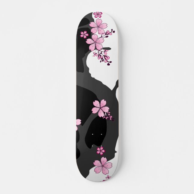 Skateboard Kimono japonais Sakura noir et blanc (Devant)