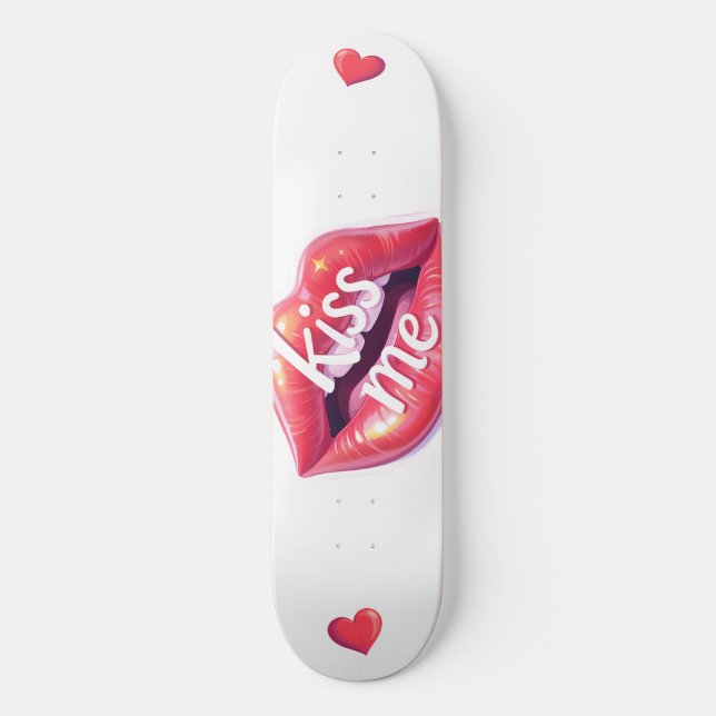 Skateboard Kiss Me Glossy Red Lips Art Illustration (Recto)