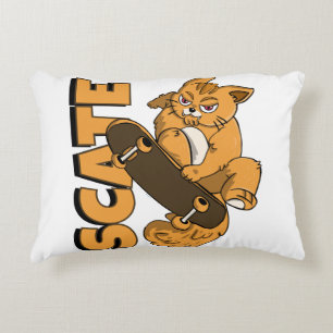  Skateboard Kitty – Orange Cat in Action Accent Pillow