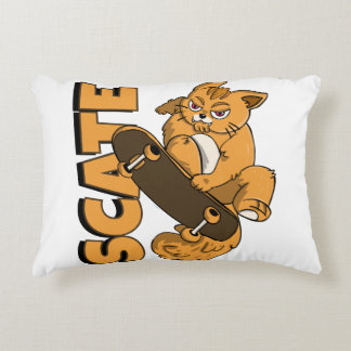  Skateboard Kitty – Orange Cat in Action Accent Pillow