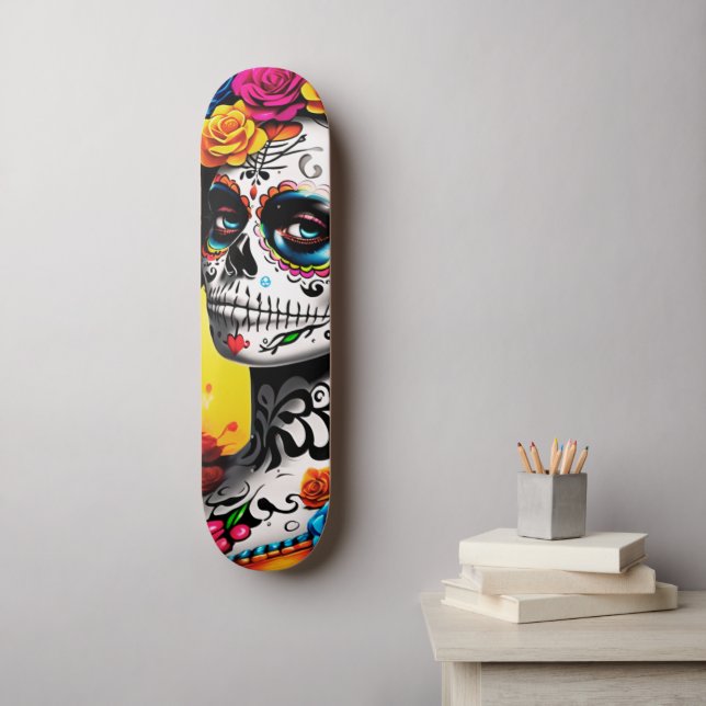 Skateboard La Catrina Sugar Crâne Mur Art (Art mural)