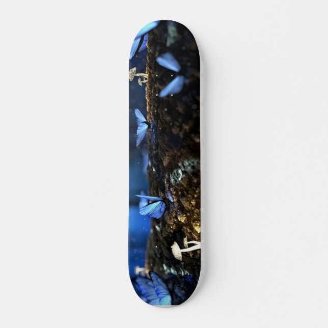 Skateboard La forêt de papillons et champignons Indigo (Devant)