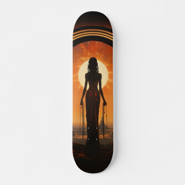 Skateboard Lady Against Sunset Art Nouveau Sci-Fi Dystopia (Devant)