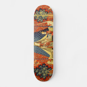 Skateboard Lady and the Unicorn Medieval Tapestry Art