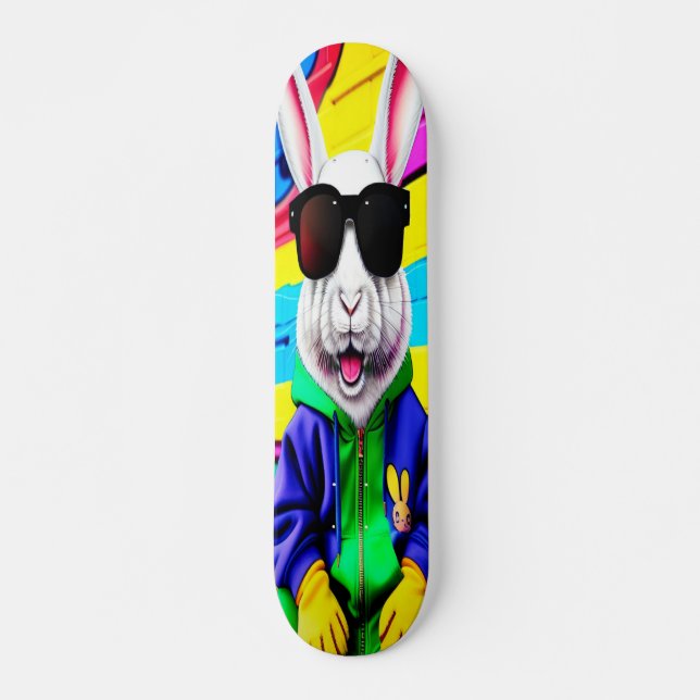 Skateboard lapin de Pâques cool avec des ombres (Devant)