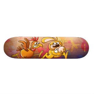 Skateboard Lapin de Pâques volant un oeuf d'une poule