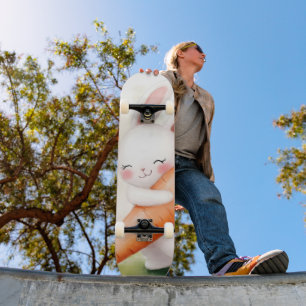 Skateboard Lapin de printemps à l'aquarelle mignon Carotte