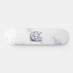 Skateboard lapin mignon et enfants lune