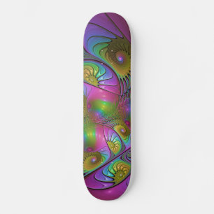 Skateboard L'Art Fractal Abstrait Lumineux et Coloré Tripant