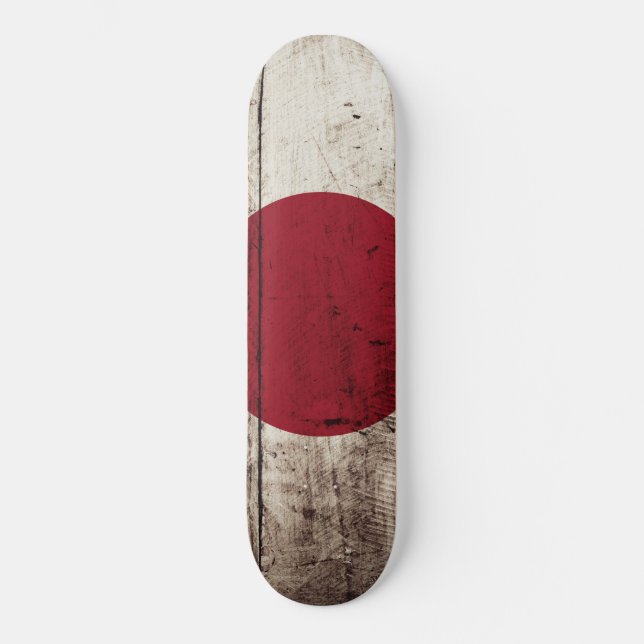 Skateboard Le drapeau japonais sur le vieux grain de bois (Recto)