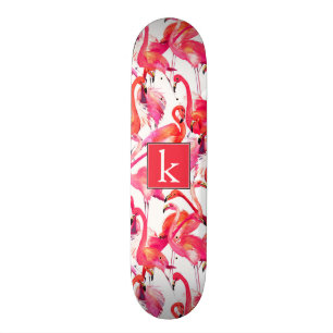 Skateboard Le Flamant rose d'aquarelle dans les aquarelles