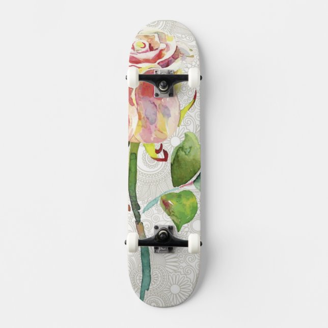 Skateboard Le motif floral fleuri avec l'aquarelle rose s'est (Recto)