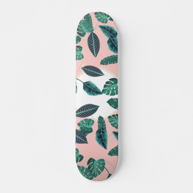 Skateboard Le vert tropical de rose d'été laisse le motif de (Devant)