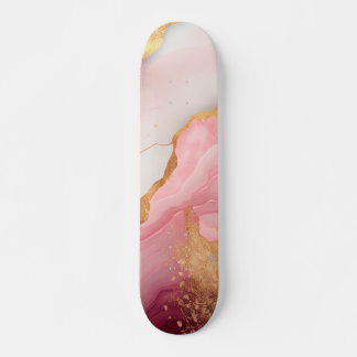 Skateboard Lecteurs d'aquarelle en or et en marbre rose Abstr