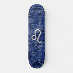 Skateboard Leo Zodiac Symbol on Navy Blue Digital Camo